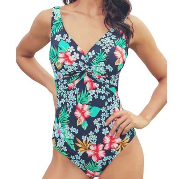 Women’s Soft & Sculpting One Piece Swimsuit Size L black with floral print. NWT - Picture 4 of 8